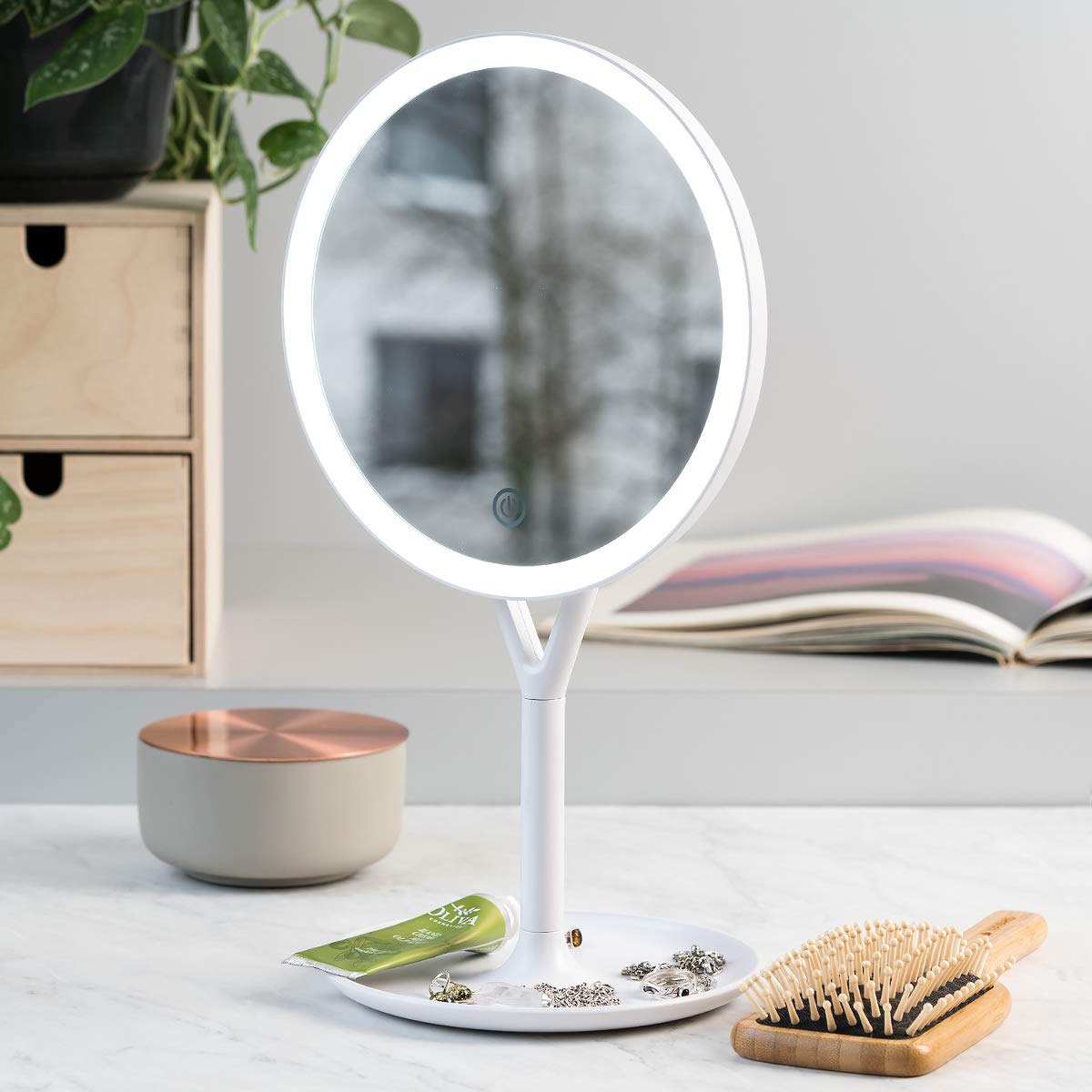 Navaris Περιστρεφόμενος Φωτιζόμενος Καθρέπτης LED με Πρόσθετο Καθρέπτη - White - 48931.48