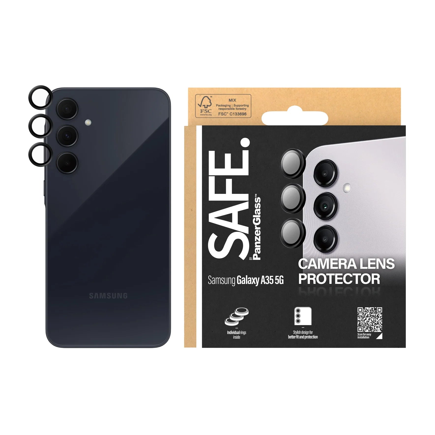 Safe by PanzerGlass Samsung Galaxy A35 5G Camera Lens Protector Αντιχαρακτικό Γυαλί για την Κάμερα - Black