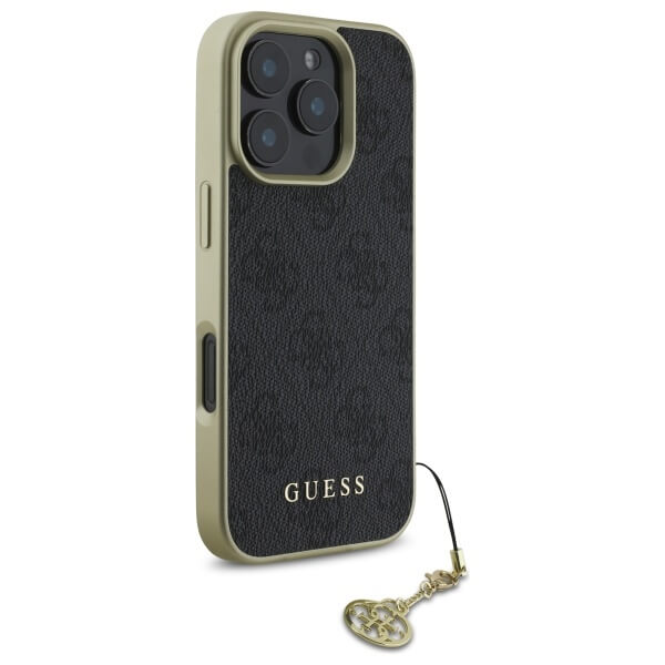 Guess iPhone 16 Pro Max - 4G Charms Collection - Θήκη με Επένδυση Συνθετικού Δέρματος - Black - GUHCP16XGF4GGR
