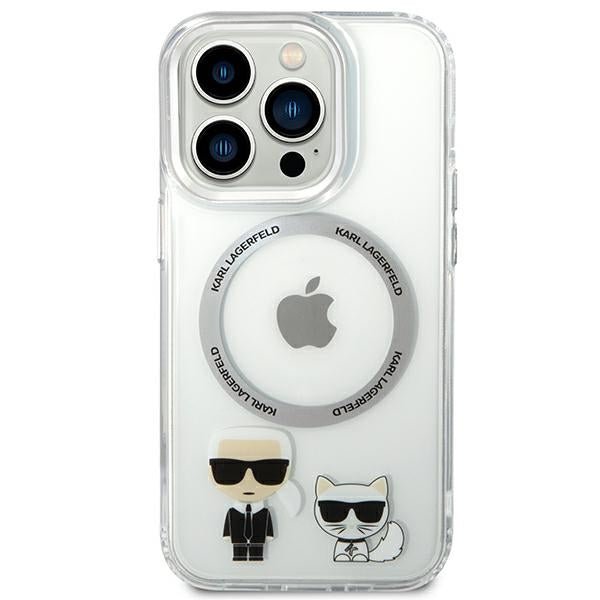 Karl Lagerfeld iPhone 14 Pro Max - Karl and Choupette Aluminium Magsafe Σκληρή Θήκη με Πλαίσιο Σιλικόνης και MagSafe - Διάφανη - KLHMP14XHKCT