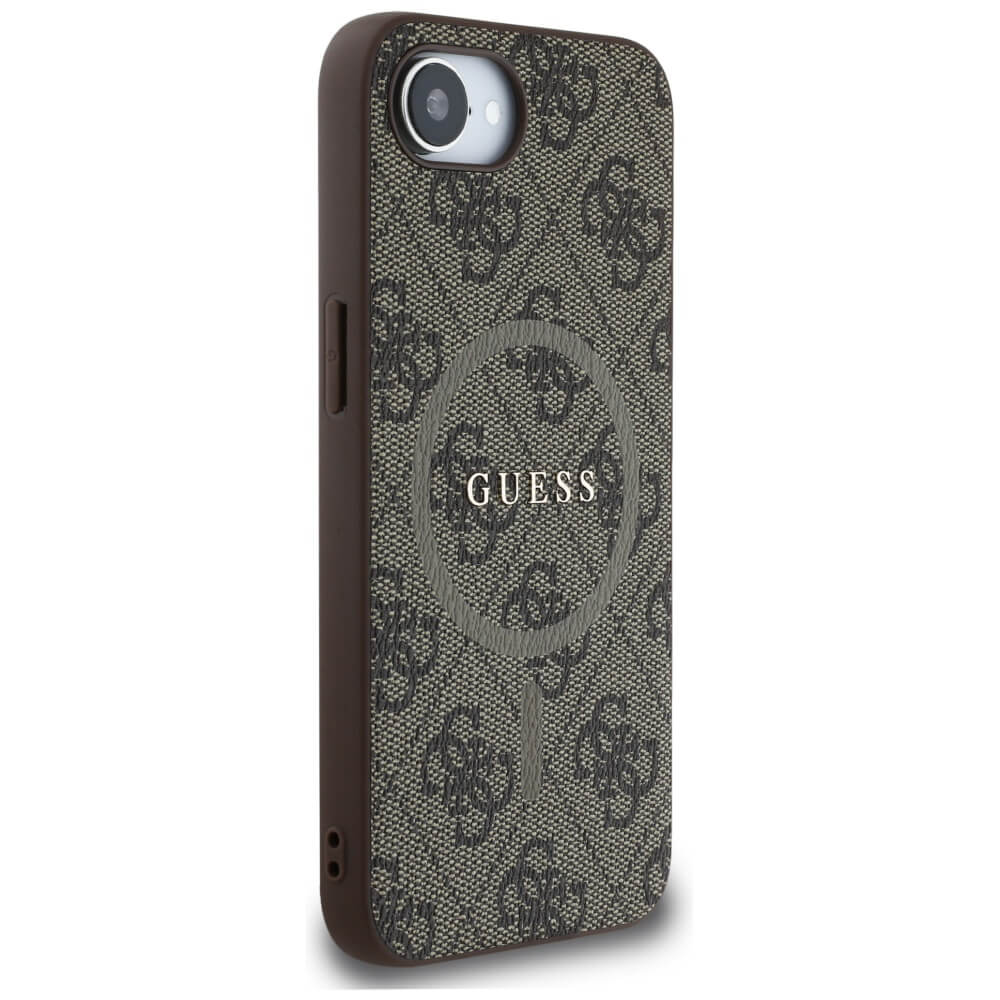 Guess iPhone 16e - 4G Ring Classic Logo - MagSafe Θήκη με Επένδυση Συνθετικού Δέρματος - Brown - GUHMPSE4G4GFRW