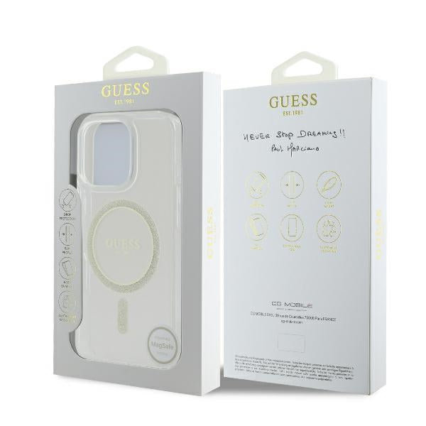 Guess iPhone 16 Pro - IML Glitter Circle - MagSafe Σκληρή Θήκη με Πλαίσιο Σιλικόνης - Clear - GUHMP16LHFGERET