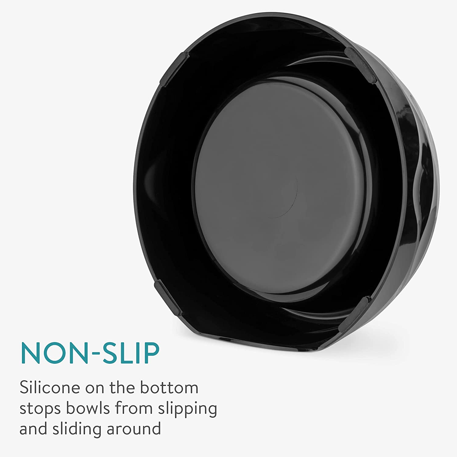 Navaris Σετ με 2 Ανοξείδωτα Αντιολισθητικά Μπολ Φαγητού και Νερού για Κατοικίδια - 350 ml - Black / Silver - 57479.01