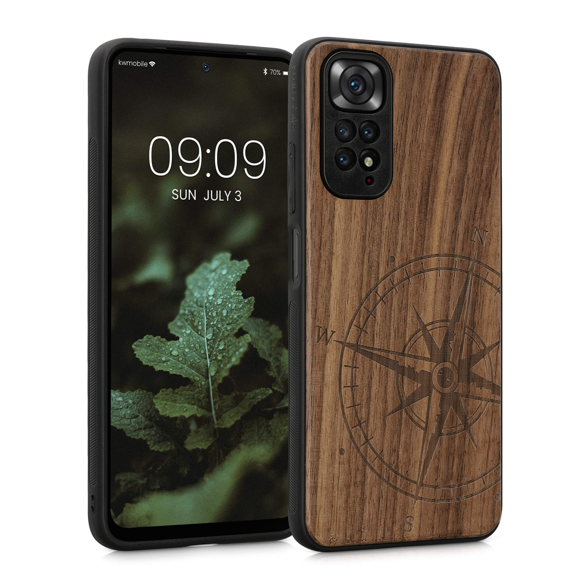 KW Xiaomi Redmi Note 11 / Redmi Note 11S Θήκη από Φυσικό Ξύλο - Design Vintage Compass - Dark Brown - 57386.01
