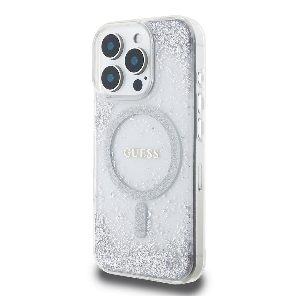 Guess iPhone 16 Pro Max - Resin Gradient Glitter - MagSafe Σκληρή Θήκη με Πλαίσιο Σιλικόνης - Silver - GUHMP16XRGRGES