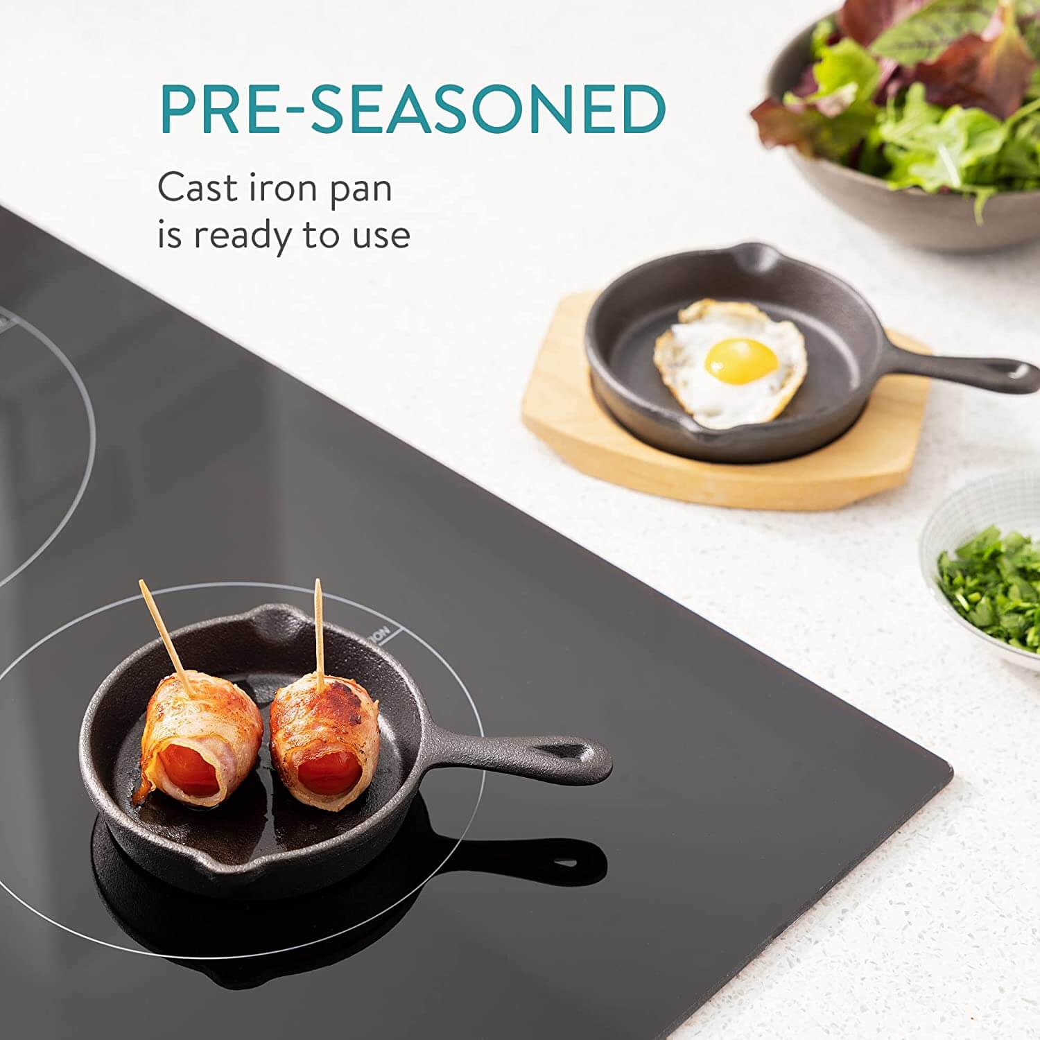 Navaris Σετ με 2 Μίνι Τηγάνια από Χυτοσίδηρο με Ξύλινες Βάσεις - 10.2 cm - Black - 60343.02