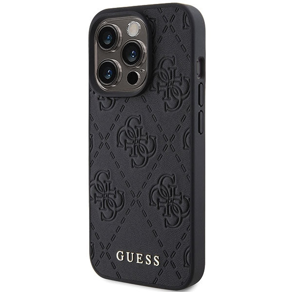 Guess iPhone 15 Pro Leather 4G Stamped Θήκη με Επένδυση Συνθετικού Δέρματος - Black - GUHCP15LP4EPMK