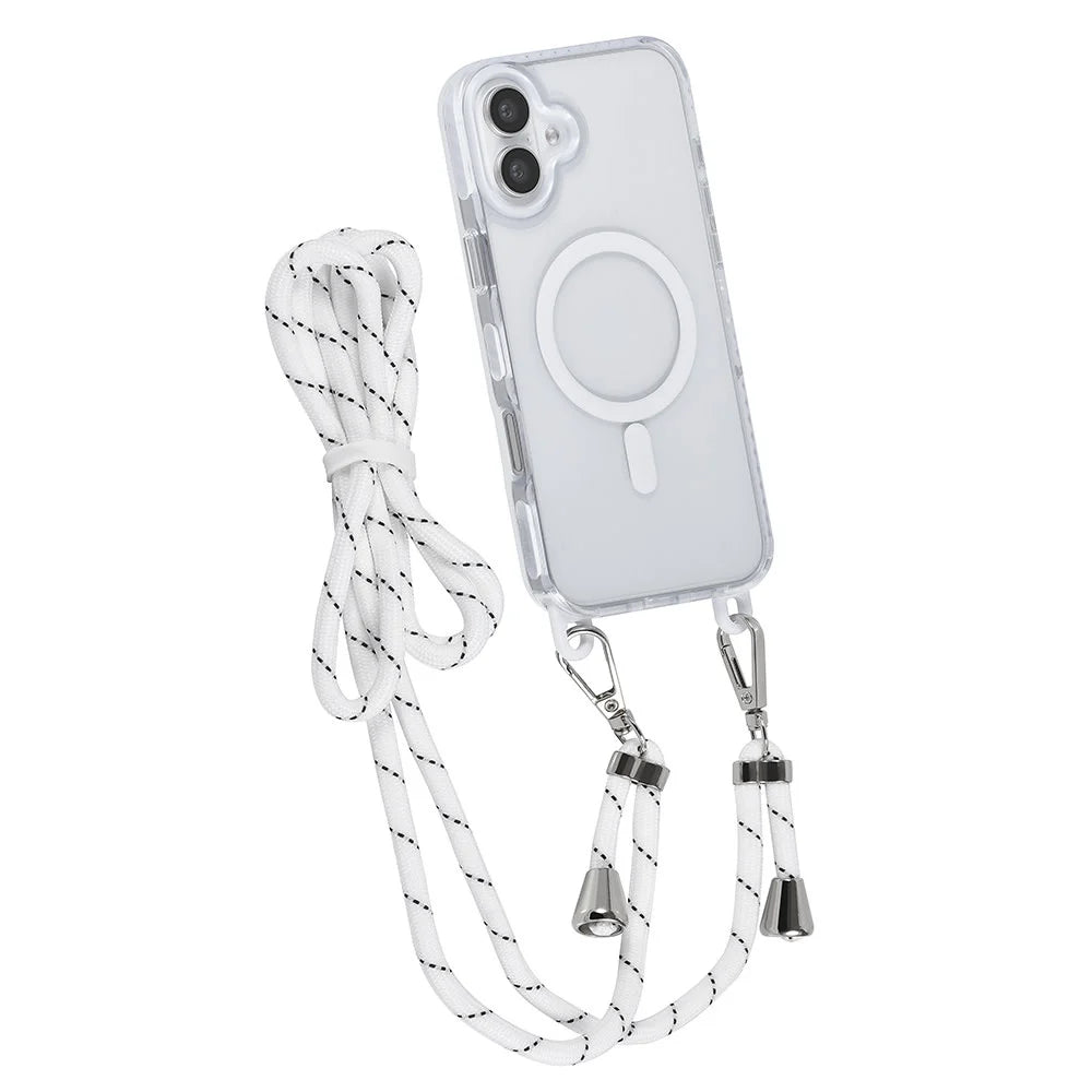 Tuniq iPhone 16 Plus - MagSafe Σκληρή Θήκη με Πλαίσιο Σιλικόνης και Λουράκι - Διάφανη / White