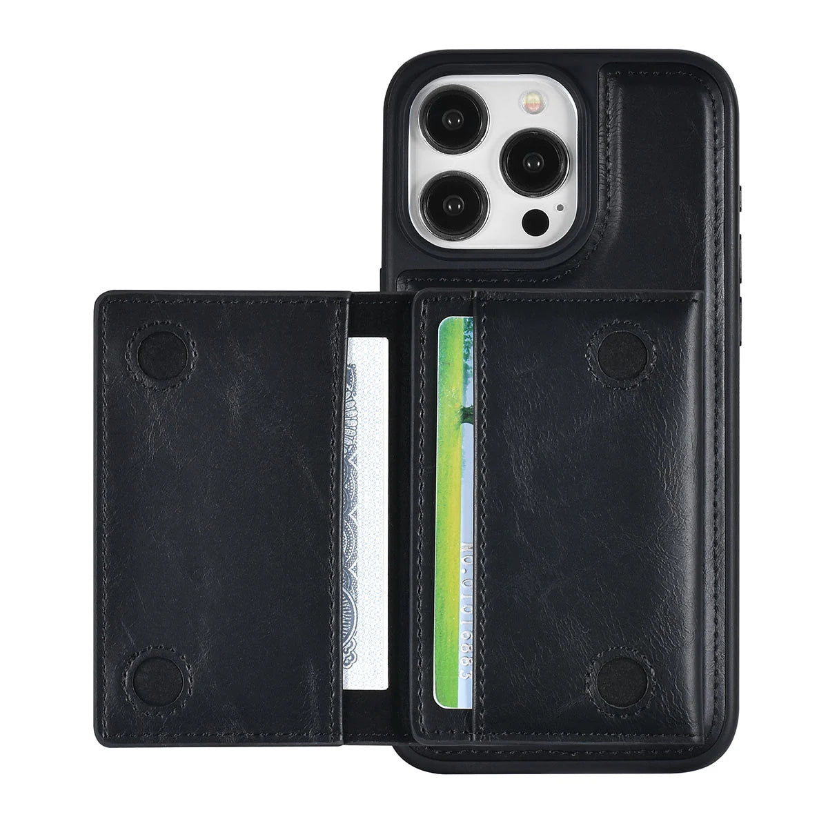 Tuniq iPhone 15 Pro Max - Σκληρή Θήκη από Δερματίνη με Αφαιρούμενη Θήκη Καρτών - Μαύρη