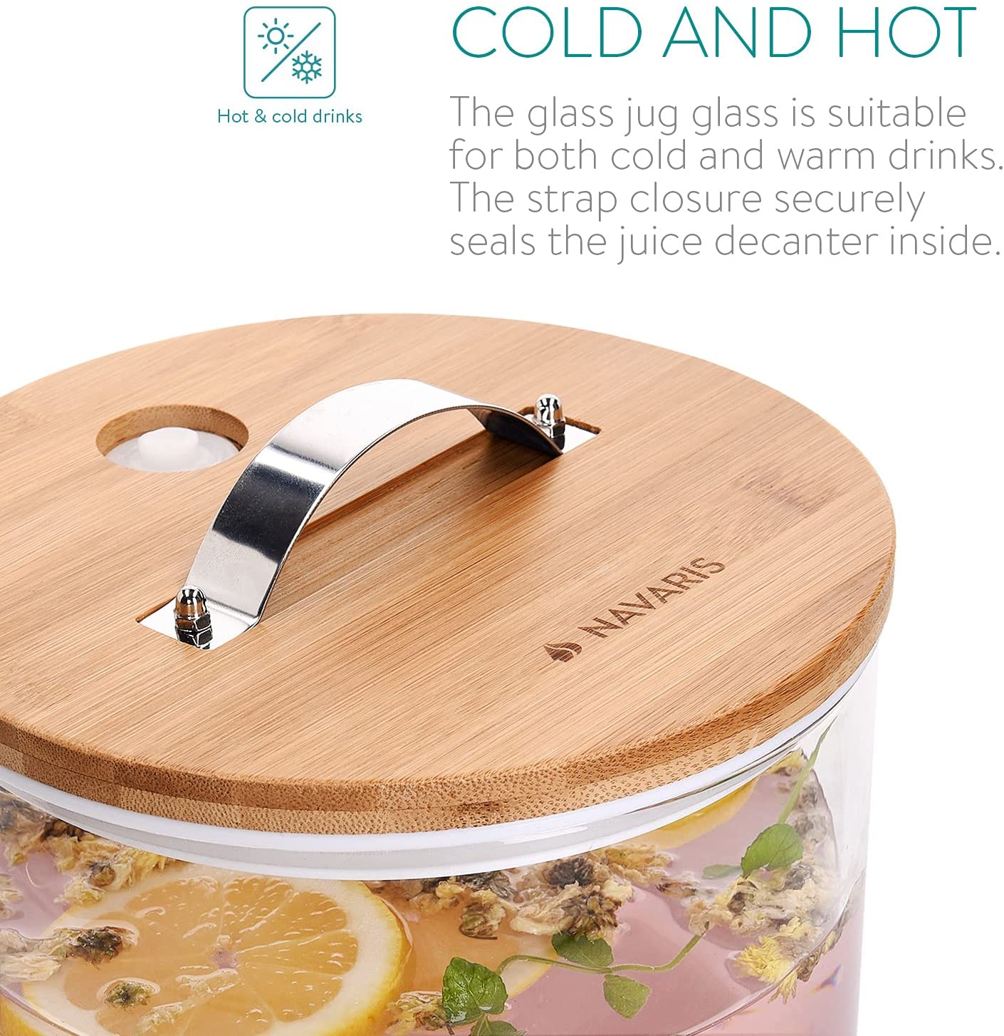 Navaris Glass Beverage Drink Dispenser Γυάλινος Διανεμητής Ποτού με Ξύλινη Βάση - 7L - Clear - 46785.03