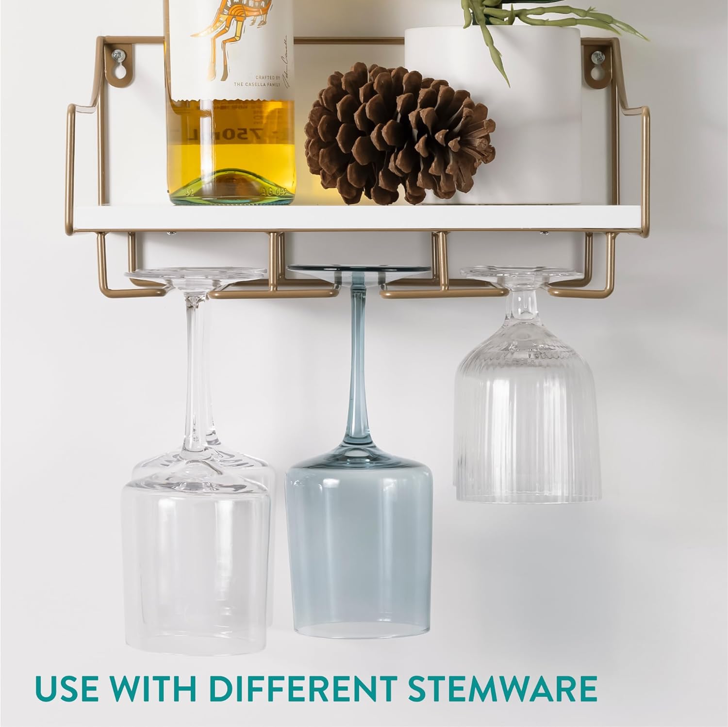 Navaris Ράφι Κουζίνας με Βάση για Ποτήρια - 30 x 22 x 15 cm - Gold / White - 60359.01