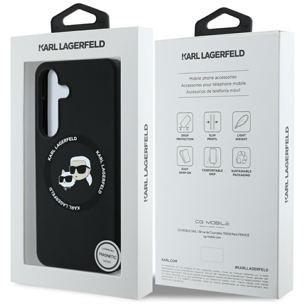 Karl Lagerfeld Samsung Galaxy S25 - Silicone Double Heads and Circle - Σκληρή Θήκη Σιλικόνης με MagSafe - Black - KLHMS25SSKCHTCK