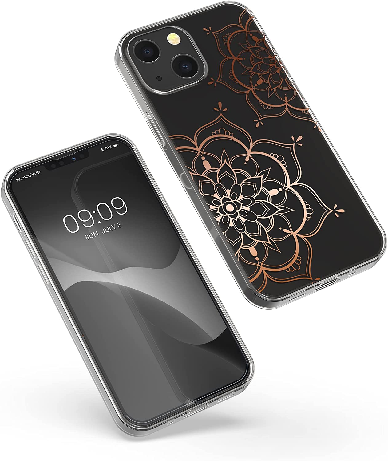 KW iPhone 13 Θήκη Σιλικόνης TPU Design Flower Twins - Διάφανη / Rose Gold - 57143.03