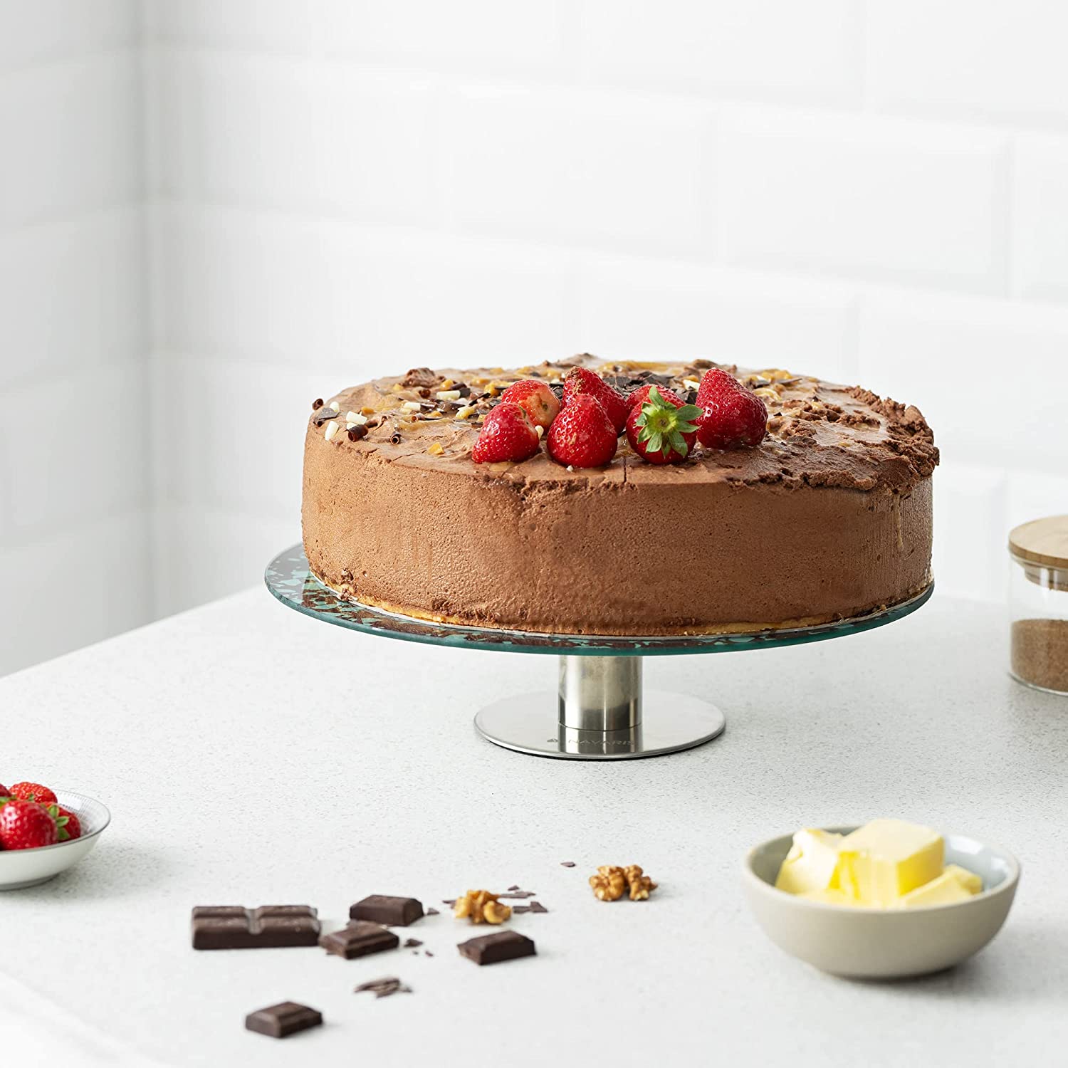 Navaris Περιστρεφόμενη Τουρτιέρα από Γυαλί και Βάση από Ανοξείδωτο Ατσάλι - Grey - 58151.01