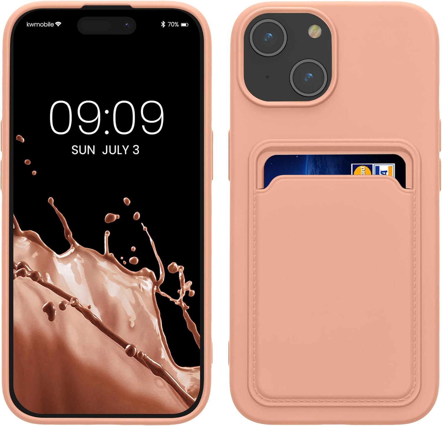 KW iPhone 15 Θήκη Σιλικόνης TPU με Υποδοχή για Κάρτα - Grapefruit Pink