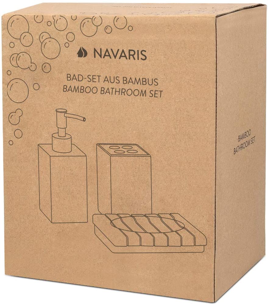 Navaris Ξύλινο Αξεσουάρ Μπάνιου Σετ 3 τεμαχίων από Bamboo - Natural Wood - 50084.03