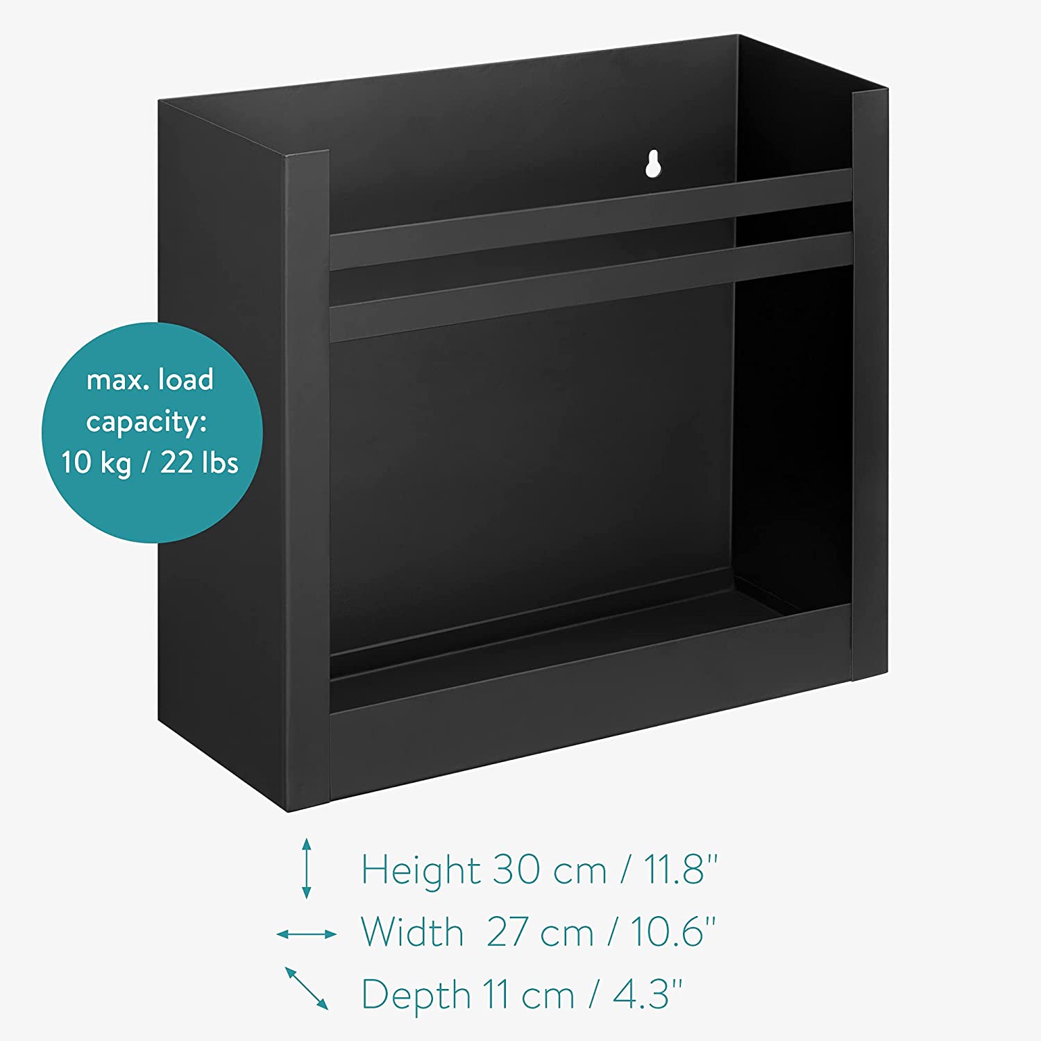 Navaris Σιδερένια Βάση Στήριξης Εφημερίδων και Περιοδικών για Τοίχο - 30 x 27 x 11 cm - Black - 53720.1.01