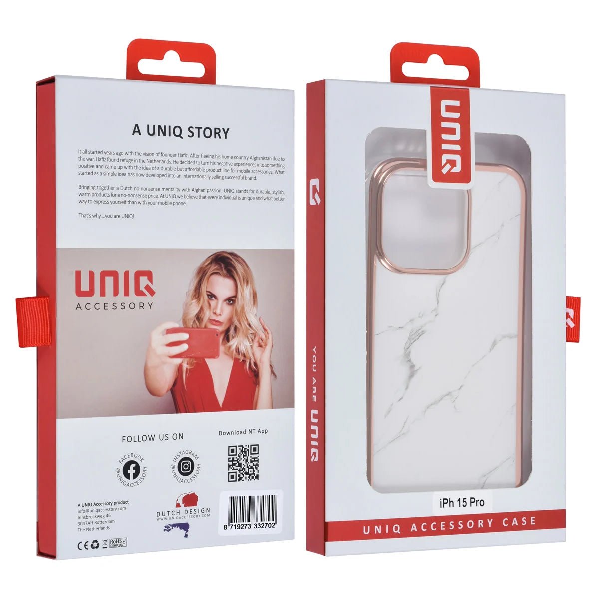 Tuniq iPhone 15 Pro - Σκληρή Θήκη με Πλαίσιο Σιλικόνης - Σχέδιο Μάρμαρο - Λευκή
