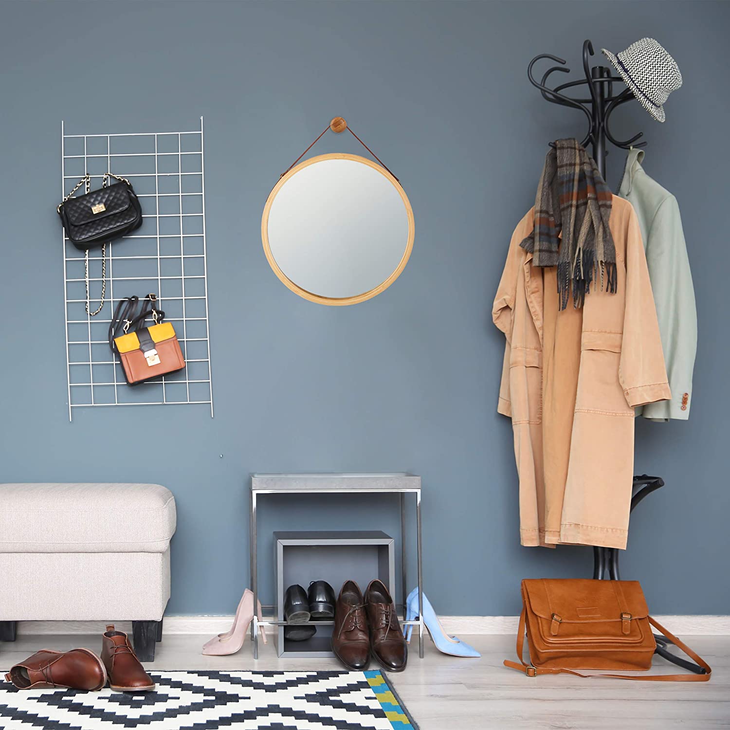 Relaxdays Διακοσμητικός Καθρέπτης Τοίχου από Μπαμπού Design Round - Natural - 4052025265021