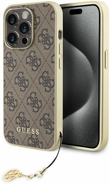 Guess iPhone 15 Pro Max - 4G Charms Collection Θήκη με Επένδυση Συνθετικού Δέρματος - Brown - GUHCP15XGF4GBR