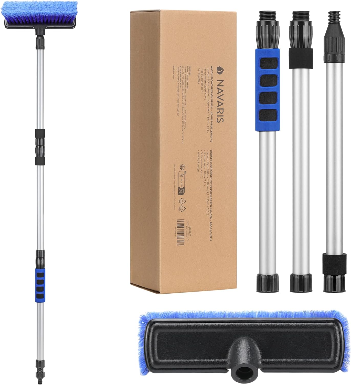 Navaris Βούρτσα Πλυσίματος Αυτοκινήτου με Ρυθμιζόμενη Λαβή και Υποδοχή για Λάστιχο Νερού - Blue - 61697.01