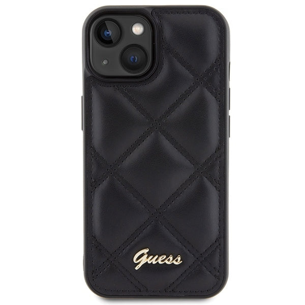Guess iPhone 15 - Quilted Metal Logo Θήκη με Επένδυση Συνθετικού Δέρματος - Black - GUHCP15SPSQSQSK