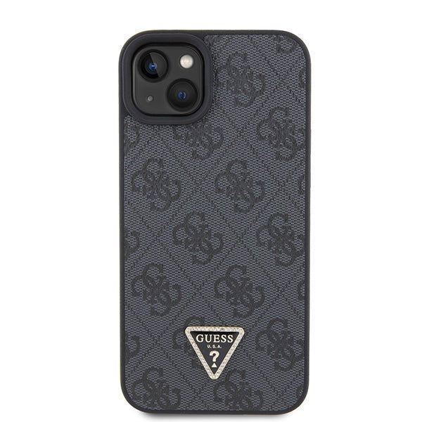 Guess iPhone 15 Leather 4G Diamond Triangle Θήκη με Επένδυση Συνθετικού Δέρματος - Black - GUHCP15SP4TDPK