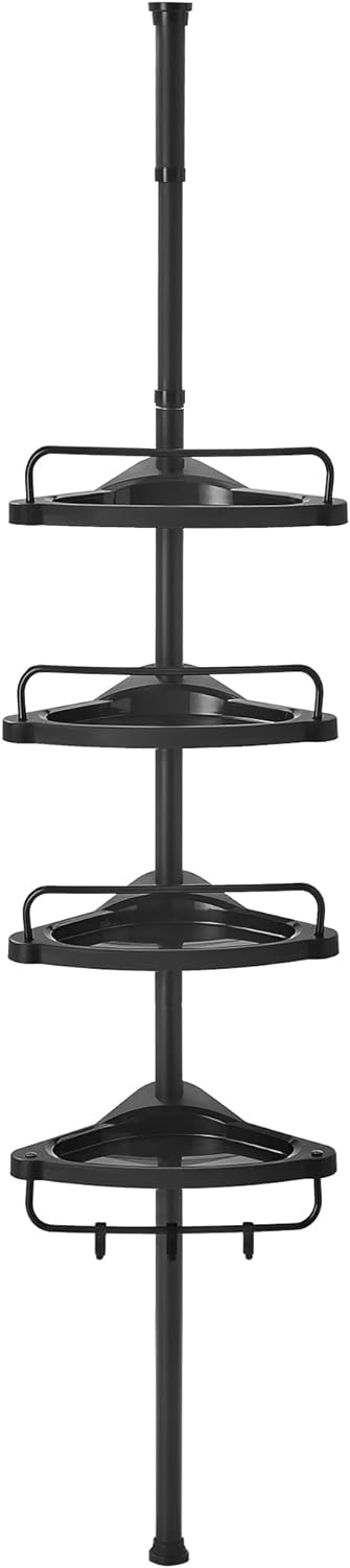 Songmics Γωνιακή Επιτοίχια Ραφιέρα Μπάνιου με Pυθμιζόμενο Ύψος και 4 Ράφια - Black - BCB001B01