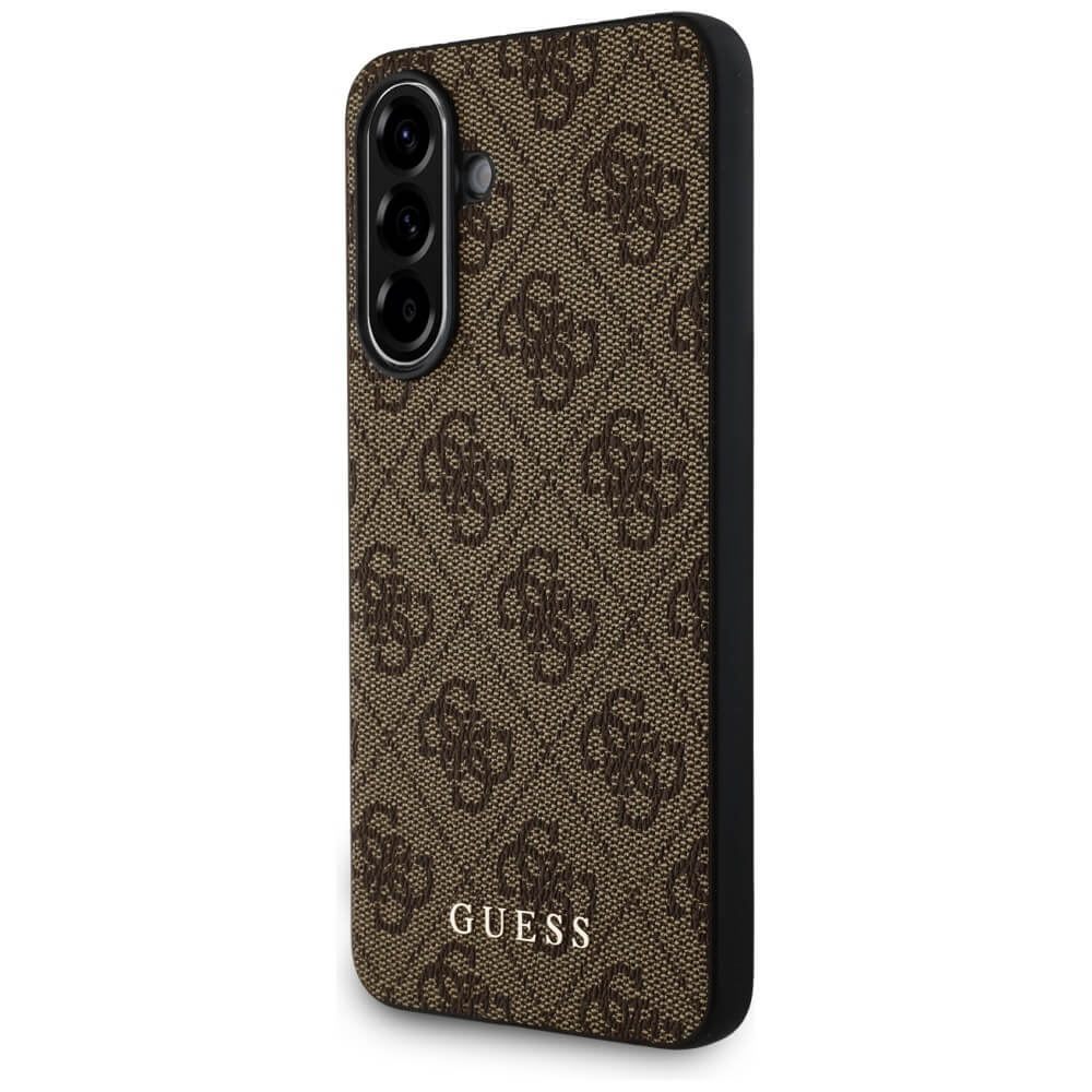 Guess Samsung Galaxy A56 5G - 4G Metal Gold Logo - Σκληρή Θήκη με Επένδυση Συνθετικού Δέρματος - Brown - GUHCSA56G4GFBR