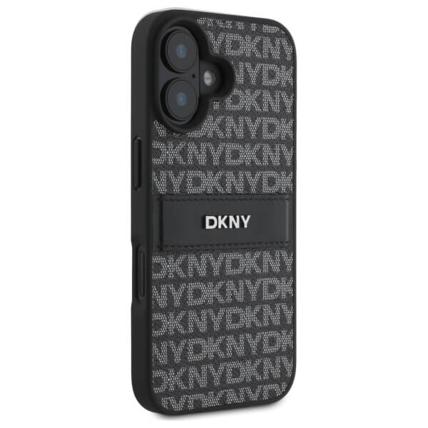 DKNY iPhone 16 - Texture Pattern Tonal Stripe - Σκληρή Θήκη με Επένδυση Συνθετικού Δέρματος - Black