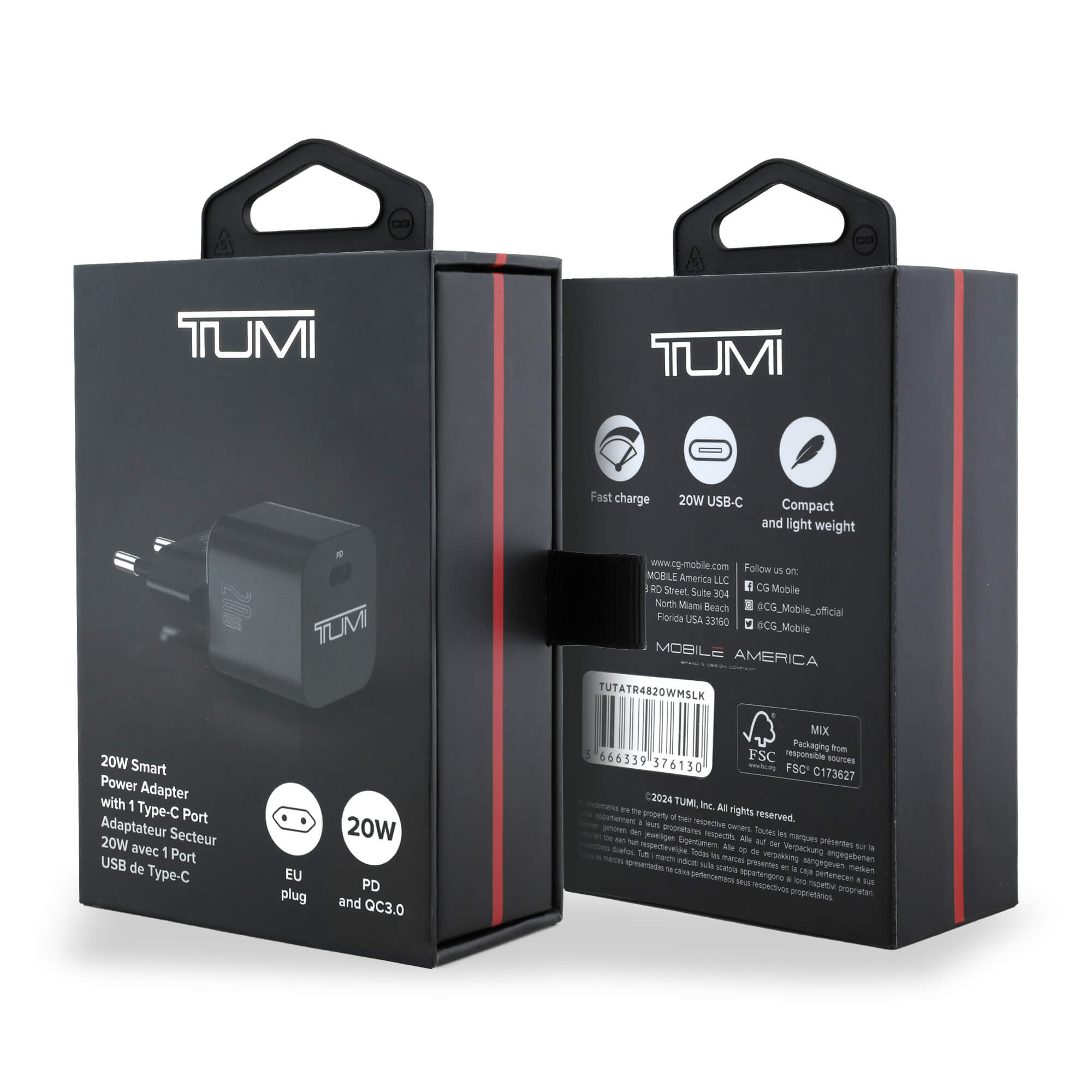 Tumi Smart Power 20W Φορτιστής Ταξιδίου με 1 Θύρα Type-C - Black