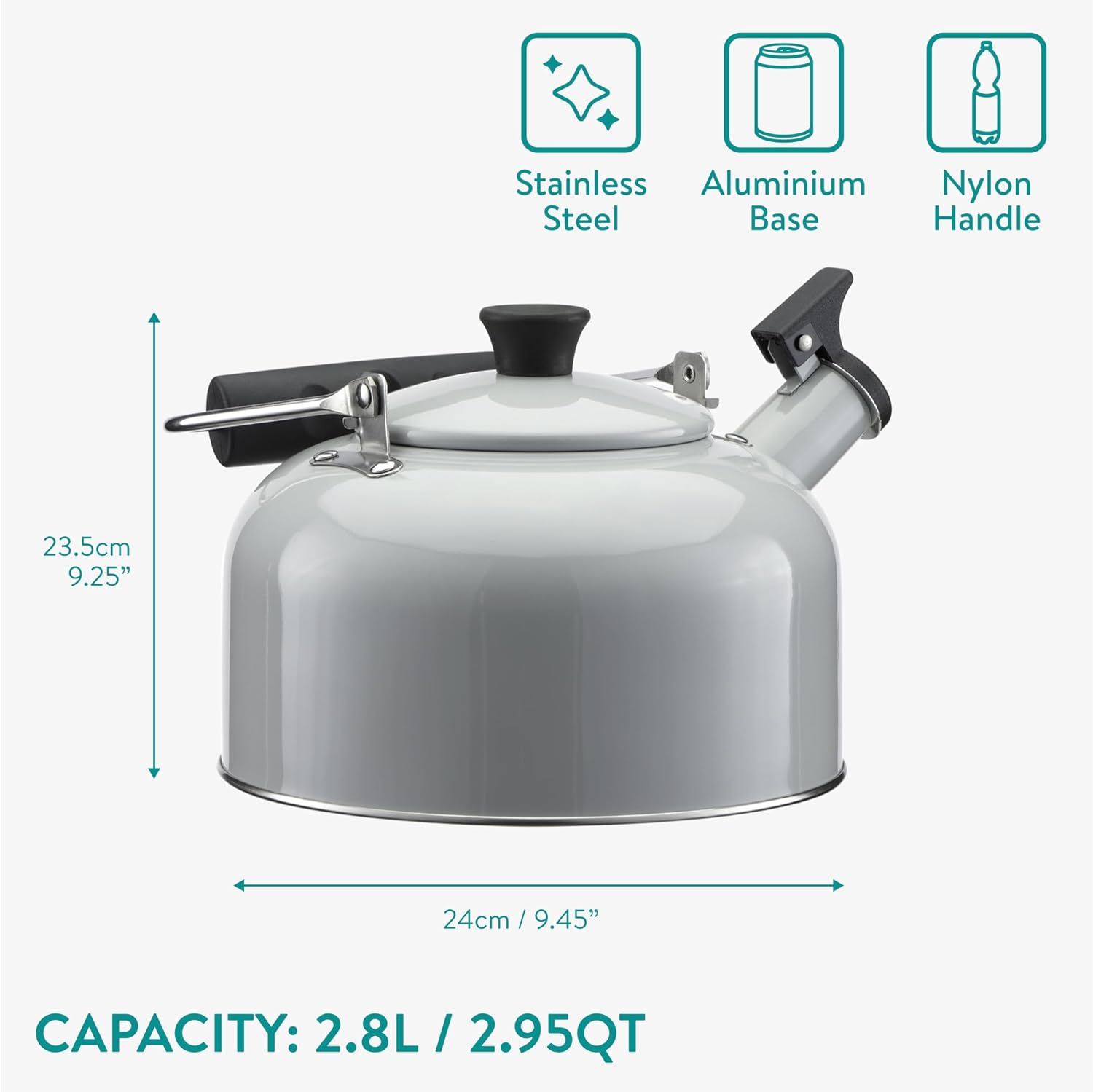 Navaris Βραστήρας Σφυρίγματος από Ανοξείδωτο Ατσάλι - 2.8 L - Grey - 61696.02