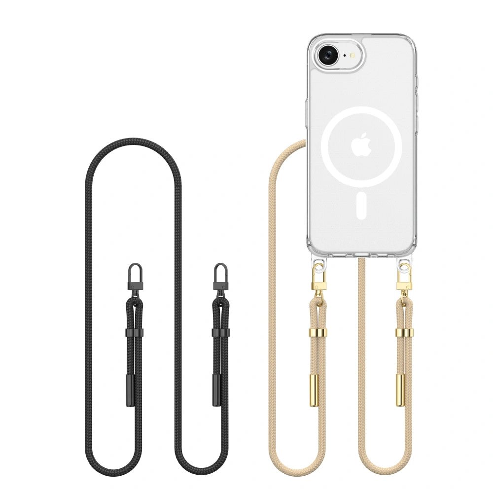 Tech - Protect iPhone 16e Flexair Chain MagSafe Σκληρή Θήκη με Πλαίσιο Σιλικόνης και 2 Λουράκια - Διάφανη - Black / Taupe