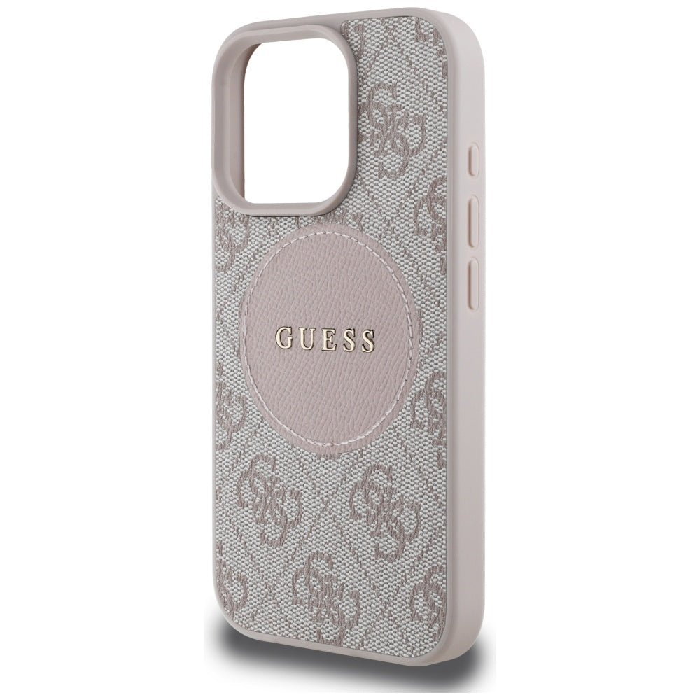Guess iPhone 16 Pro - 4G Circle Classic Logo - MagSafe Θήκη με Επένδυση Συνθετικού Δέρματος - Pink - GUHMP16LP4PGRSGP