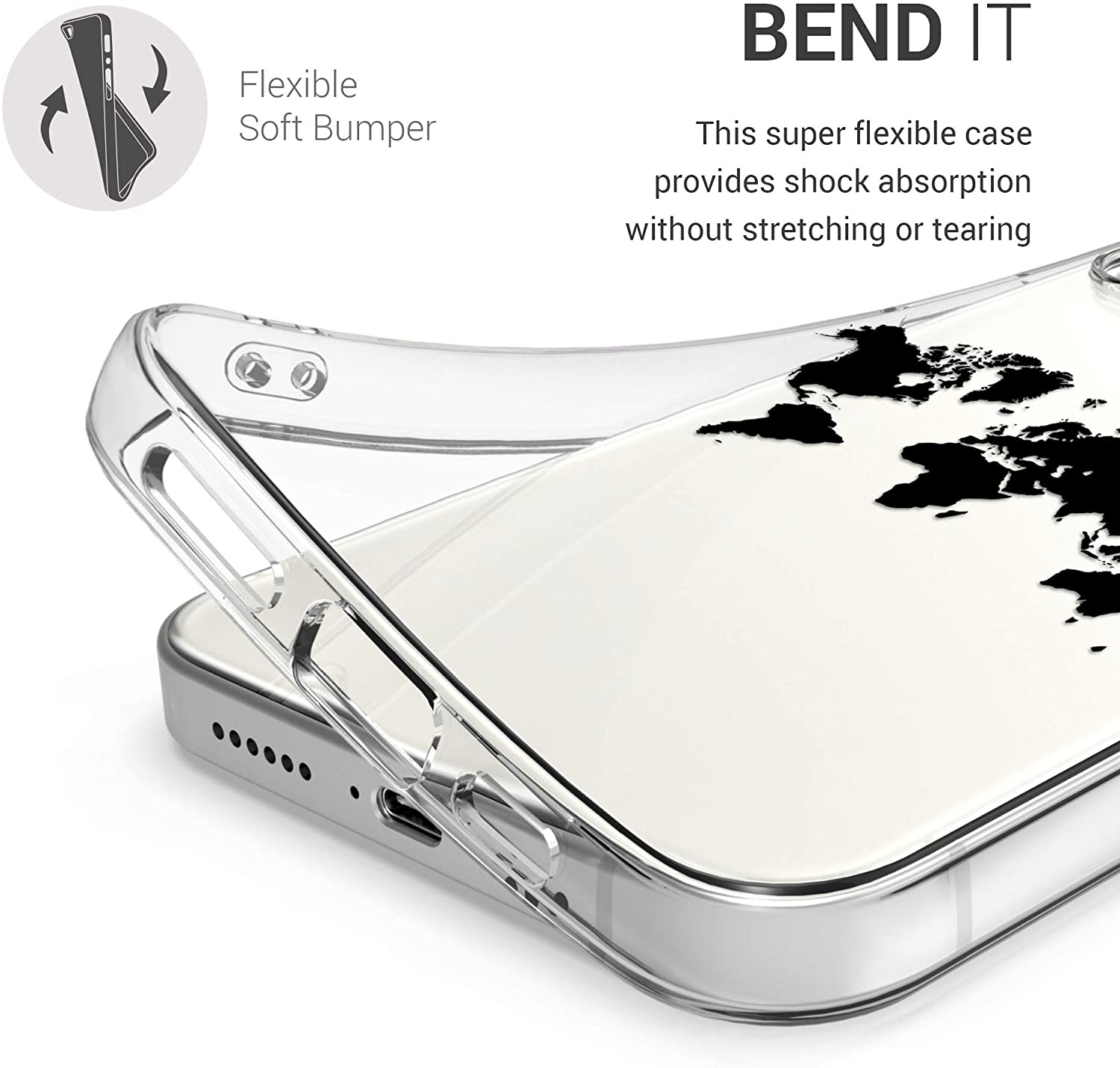 KW iPhone 12 / iPhone 12 Pro Θήκη Σιλικόνης TPU Design Travel Outline - Διάφανη / Black - 53039.01