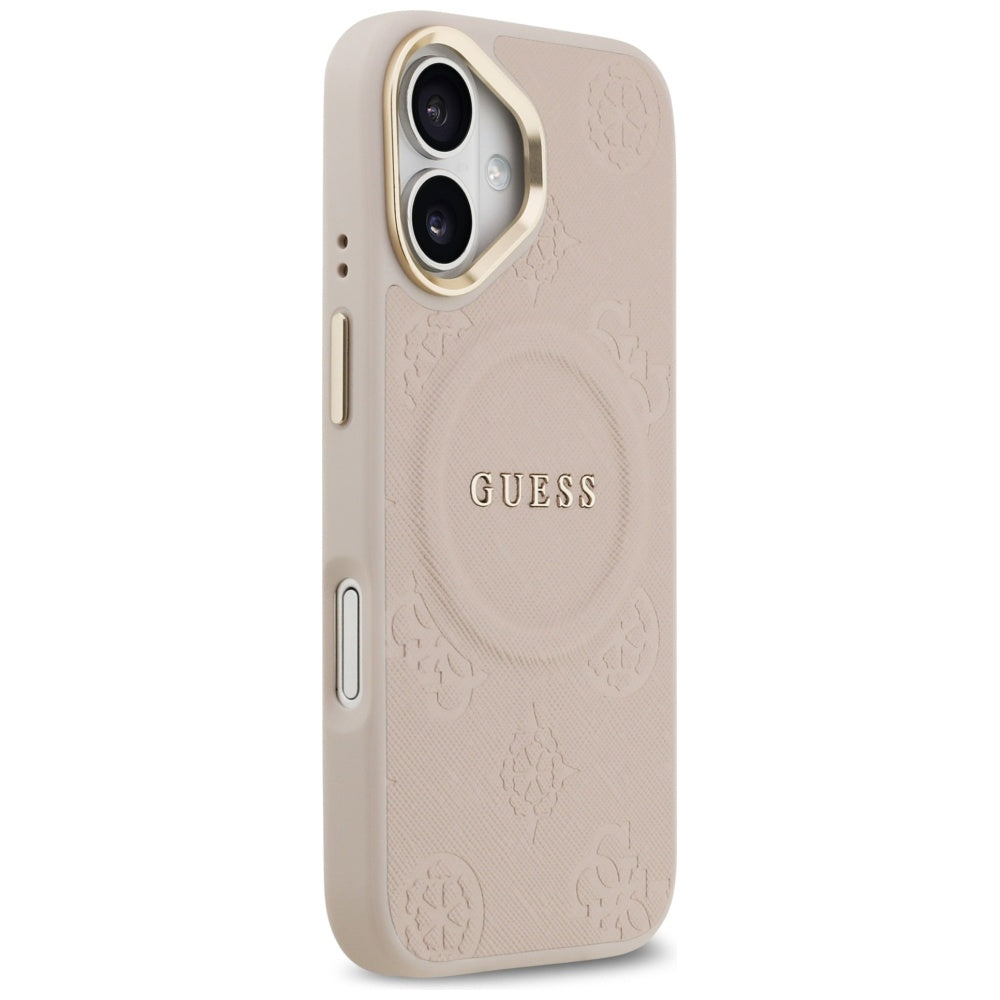 Guess iPhone 17 - Peony Hot Stamp MagSafe - Σκληρή Θήκη με Επένδυση Συνθετικού Δέρματος - Pink - GUHMP17SPSAMSECP