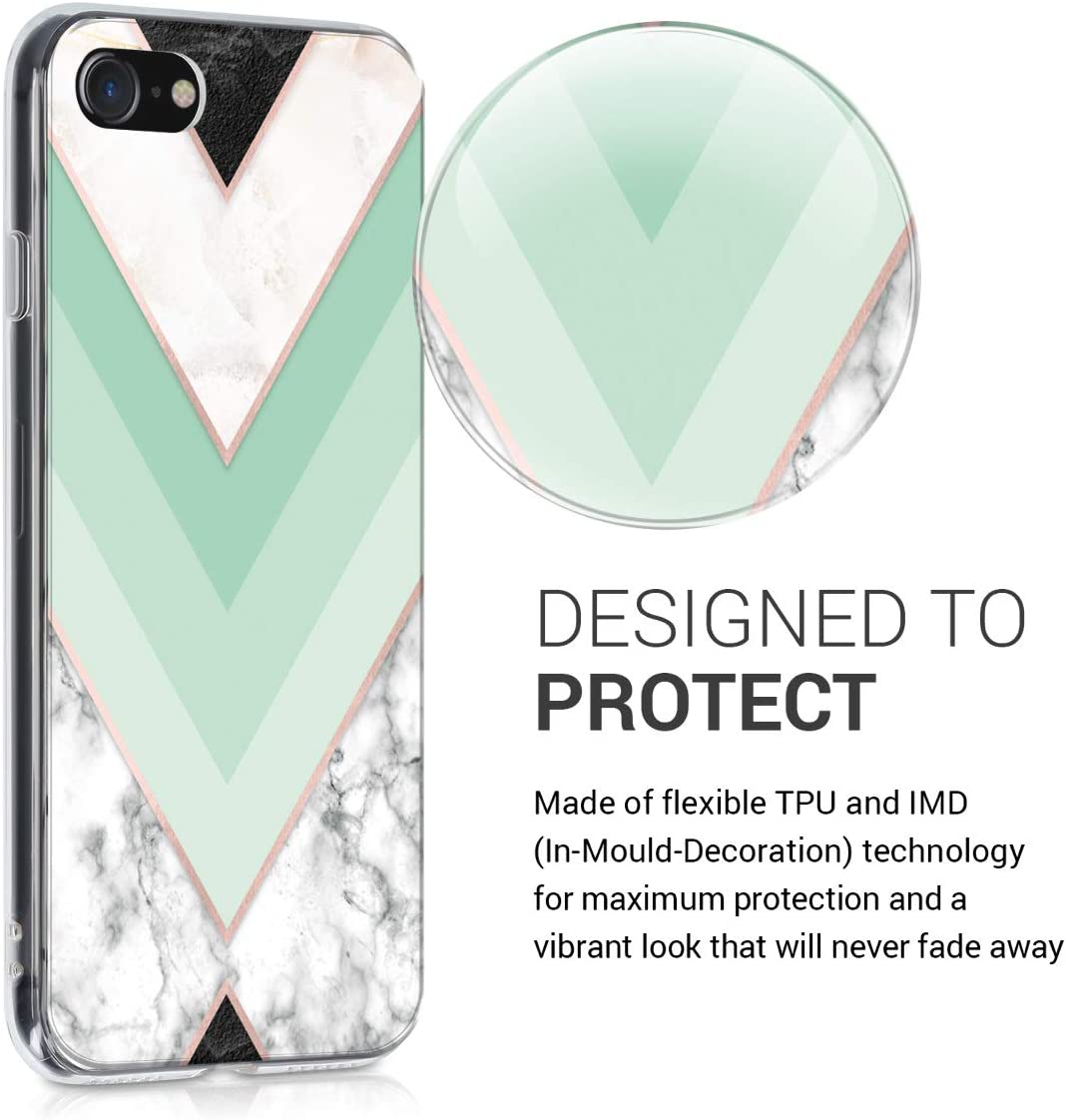 KW iPhone SE 2022 / SE 2020 / 7 / 8 Θήκη Σιλικόνης TPU Design Marble - Mint / Rose Gold / White - 51618.03