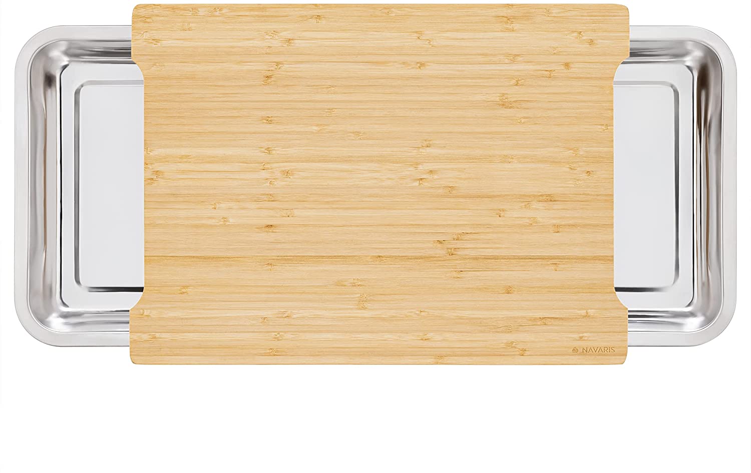 Navaris XL Bamboo Chopping Board with Crumb Tray Σανίδα Κοπής από Μπαμπού με 2 Δοχεία - Light Brown / Silver - 47368.03