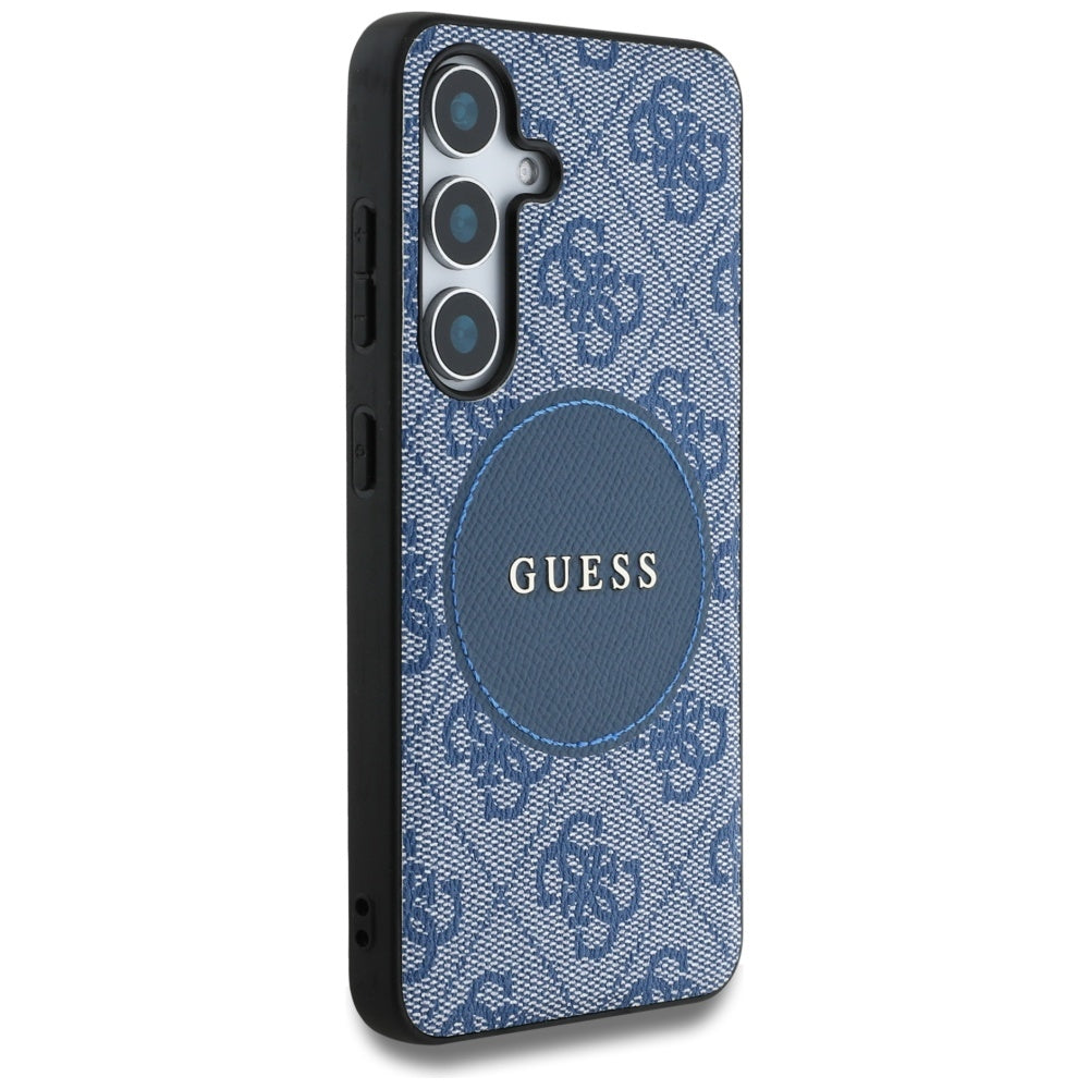 Guess Samsung Galaxy S25 - 4G Round Patch Classic Logo - Θήκη με Επένδυση Συνθετικού Δέρματος και MagSafe - Blue - GUHMS25SP4PGRSGB