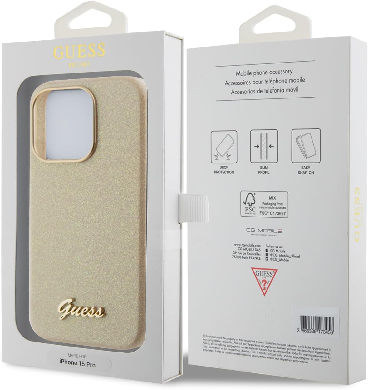 Guess iPhone 15 Pro Glitter Glossy Script Θήκη Σιλικόνης - Gold / Light Gold - GUHCP15LPGMCSD
