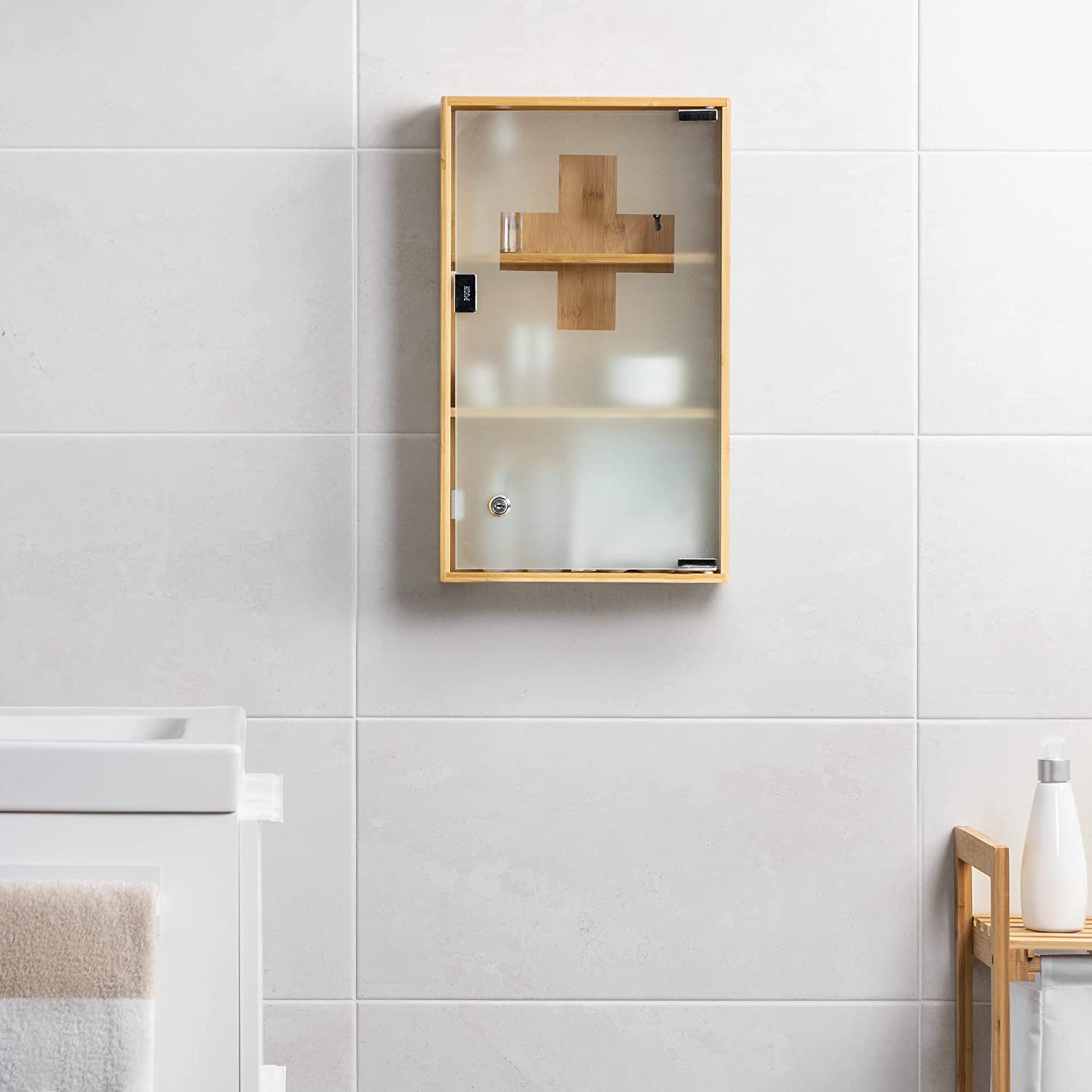 Navaris Ντουλάπι Πρώτων Βοηθειών και Φαρμάκων από από Μπαμπού και Γυαλί- Light Brown - 53168.3