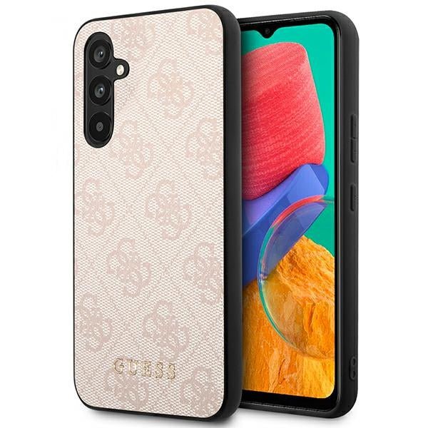 Guess Samsung Galaxy A54 5G - Collection 4G Metal Gold Logo Σκληρή Θήκη με Επένδυση Συνθετικού Δέρματος - Pink - GUHCSA54G4GFPI