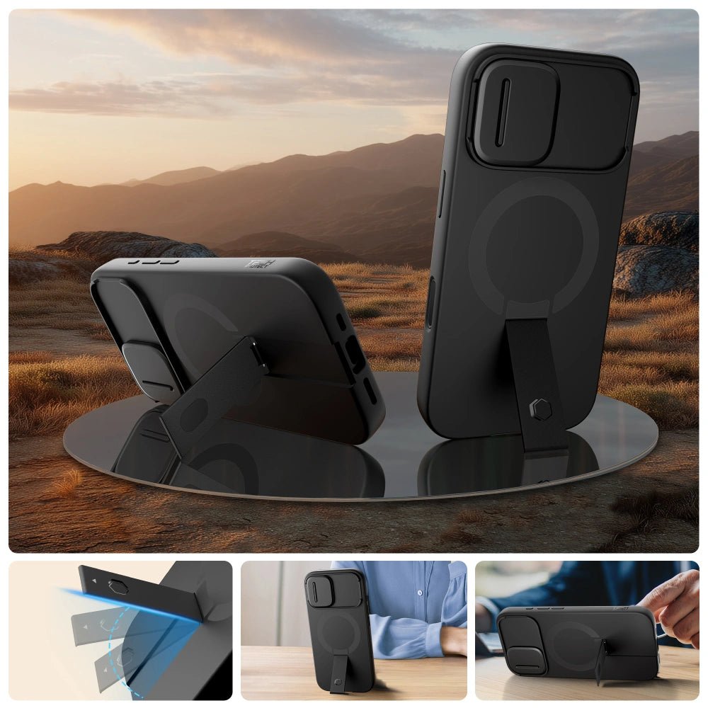 Tech - Protect iPhone 17 - Kevlar Aura MagSafe - Σκληρή Θήκη με Ανοιγόμενο Κάλυμμα Κάμερας και Stand - Black