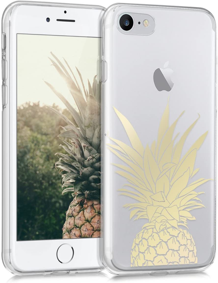 KW iPhone SE 2022 / SE 2020 / 7 / 8 Θήκη Σιλικόνης TPU Design Pineapple Shrub - Gold - Διάφανη - 39459.17