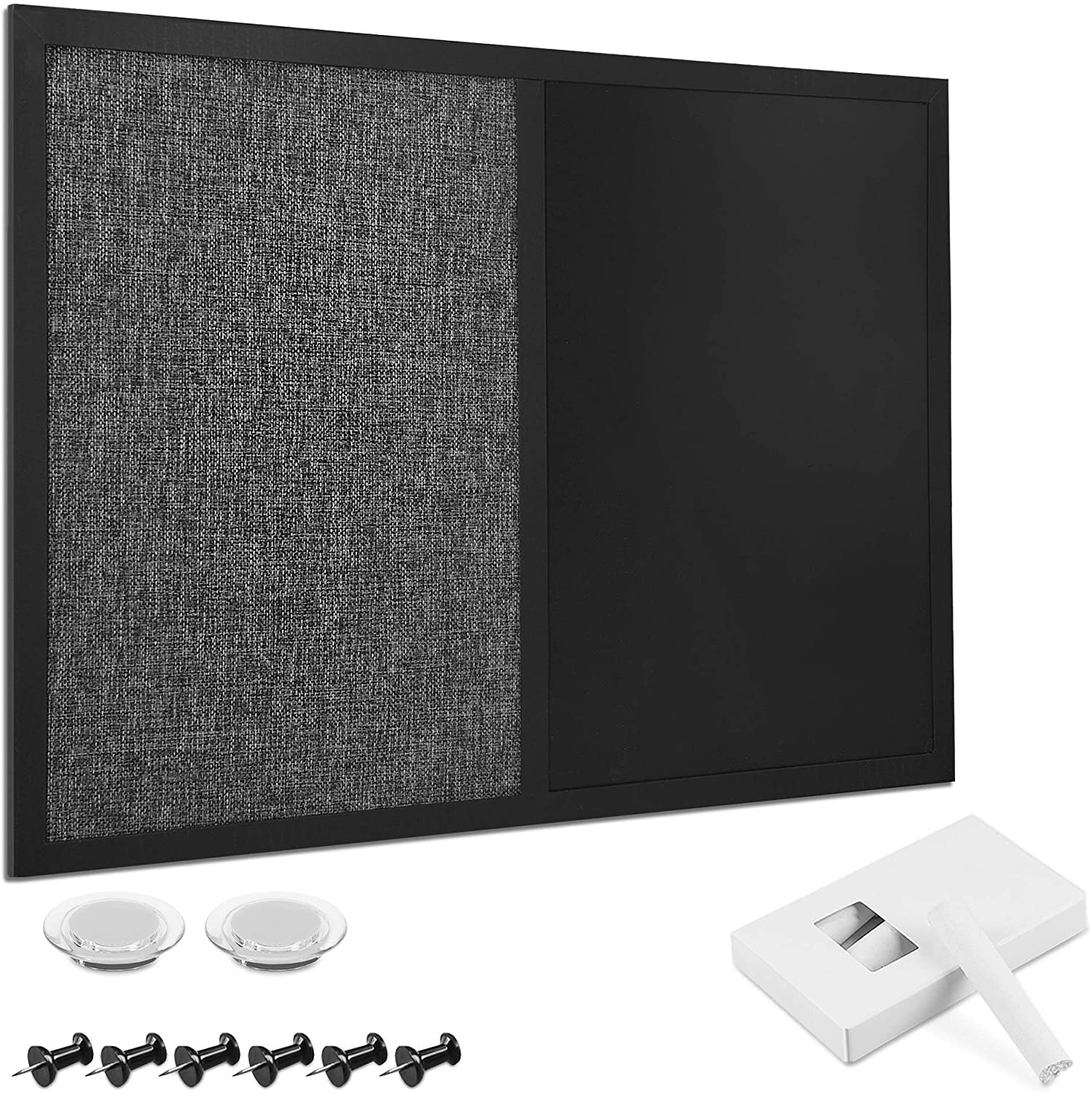 Navaris Combo Board with Chalk and Fabric Boards - Διπλός Πίνακας Ανακοινώσεων με Μαγνητικό Μαυροπίνακα και Πίνακα από Ύφασμα - Black / Grey - 51755.6