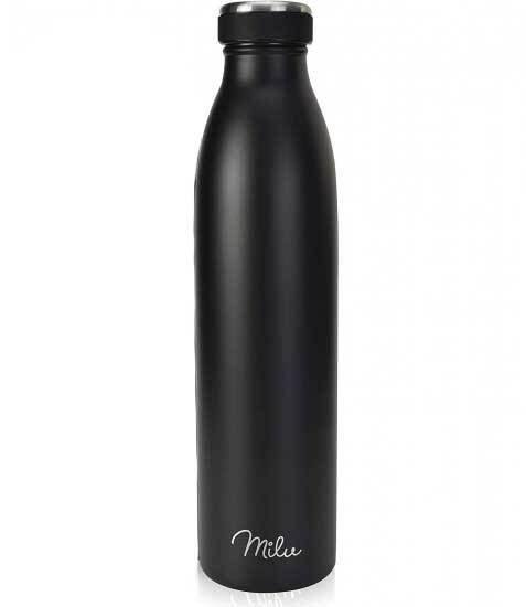 Milu T5 Stainless Steel Μπουκάλι Θερμός από Ανοξείδωτο Ατσάλι για Ζεστά και Κρύα Ροφήματα - 1000ml - Black Matt