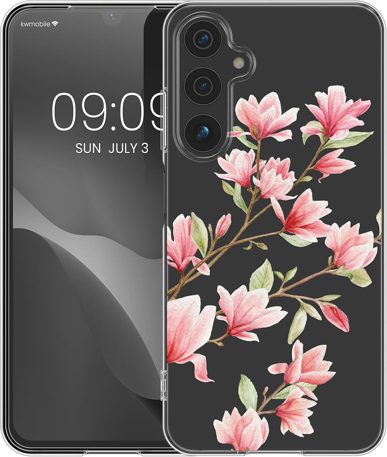 KW Samsung Galaxy A25 5G Λεπτή Θήκη Σιλικόνης TPU - Design Magnolias - Pink / White / Διάφανη