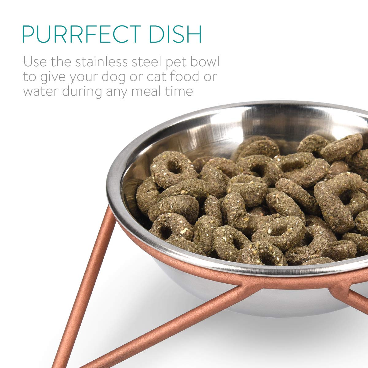 Navaris Stainless Steel Pet Bowls - Σετ με 2 Μπολ Φαγητού και Νερού με Βάση για Κατοικίδια - Silver / Copper - 46741.1.02