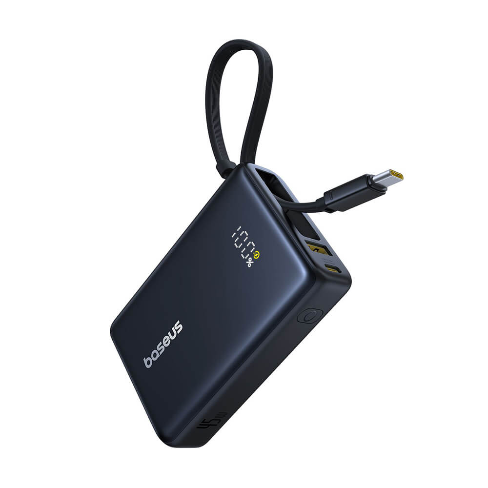 Baseus PicoGo Power Bank 10000mAh 45W με Ενσωματωμένο Καλώδιο Type-C - Black