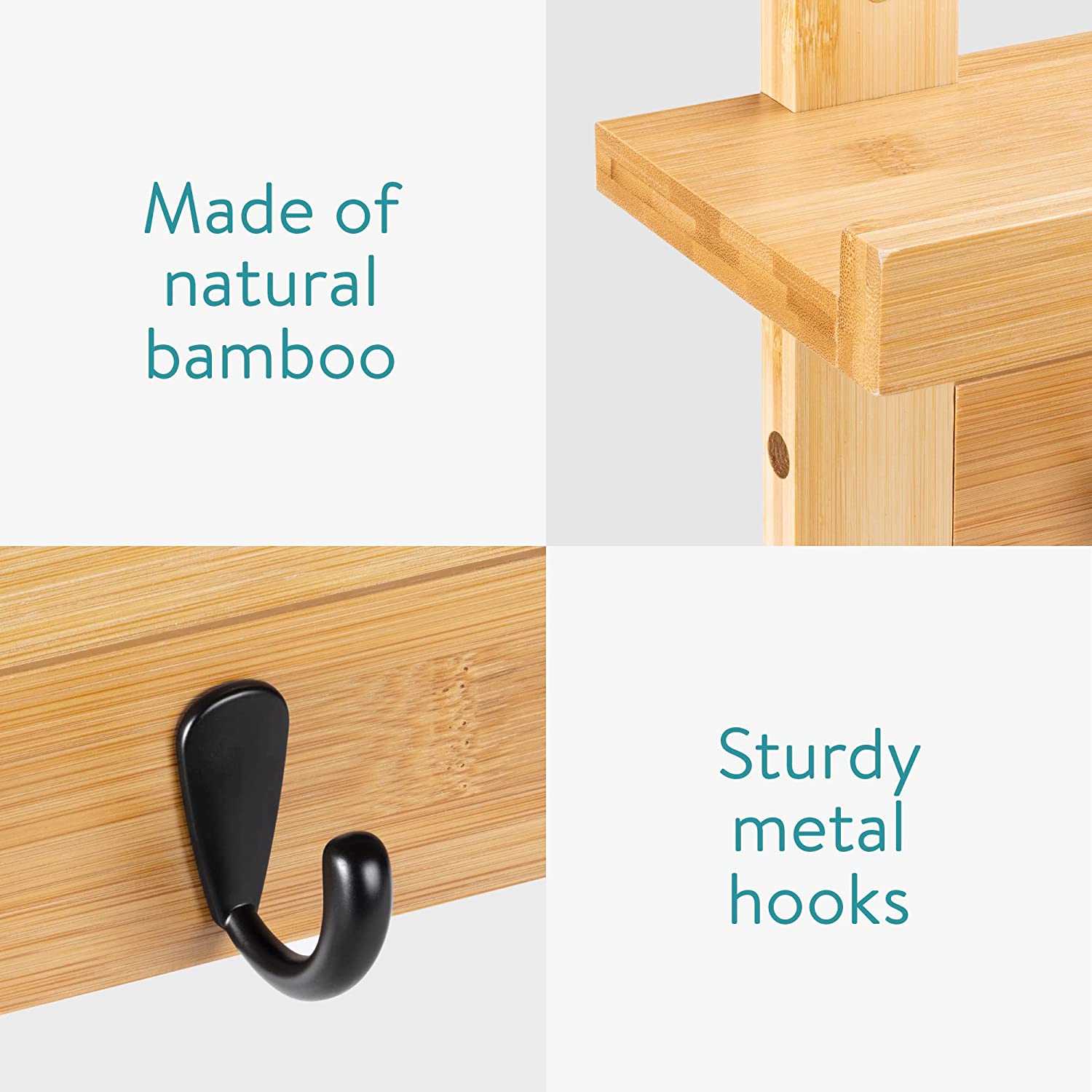 Navaris Επιτοίχια Κρεμάστρα από Μπαμπού - 74 x 12 x 18 cm - Light Brown / Black - 57355.01